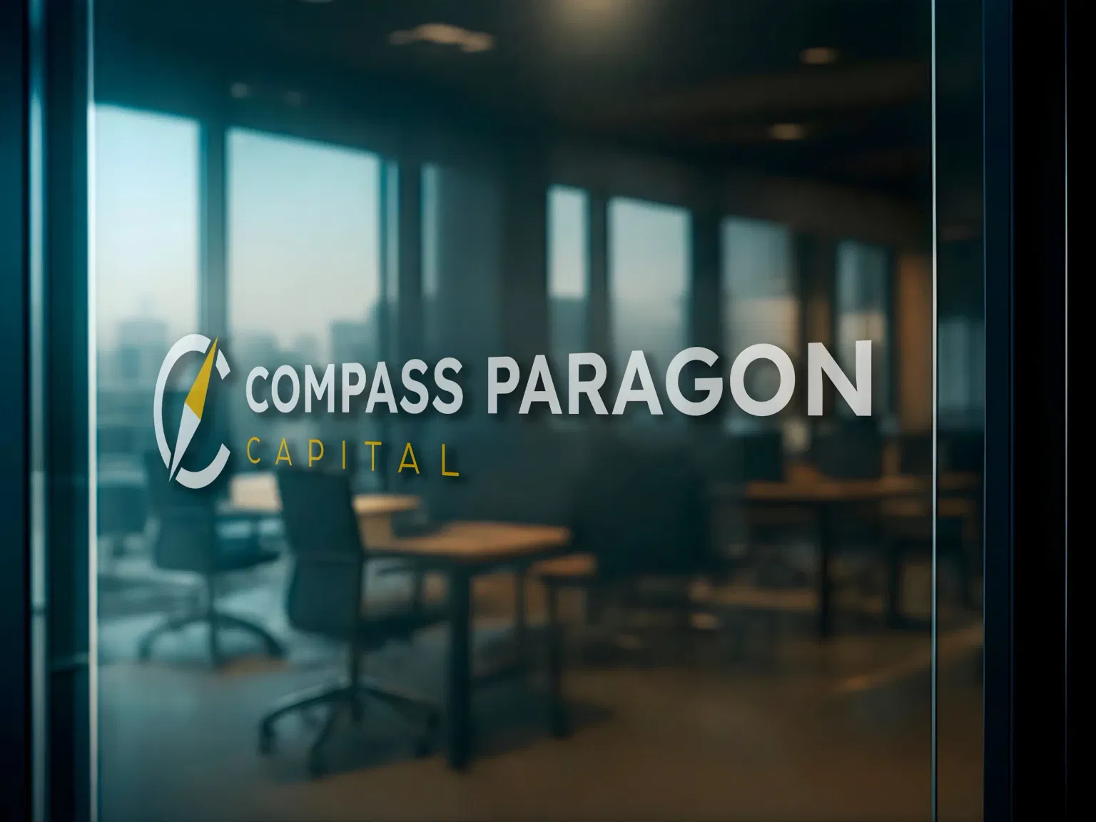 Logo de compass paragon capital en un vidrio