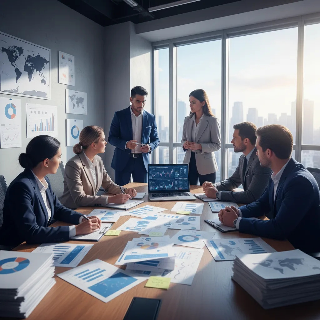 Equipo de trabajo discutiendo datos