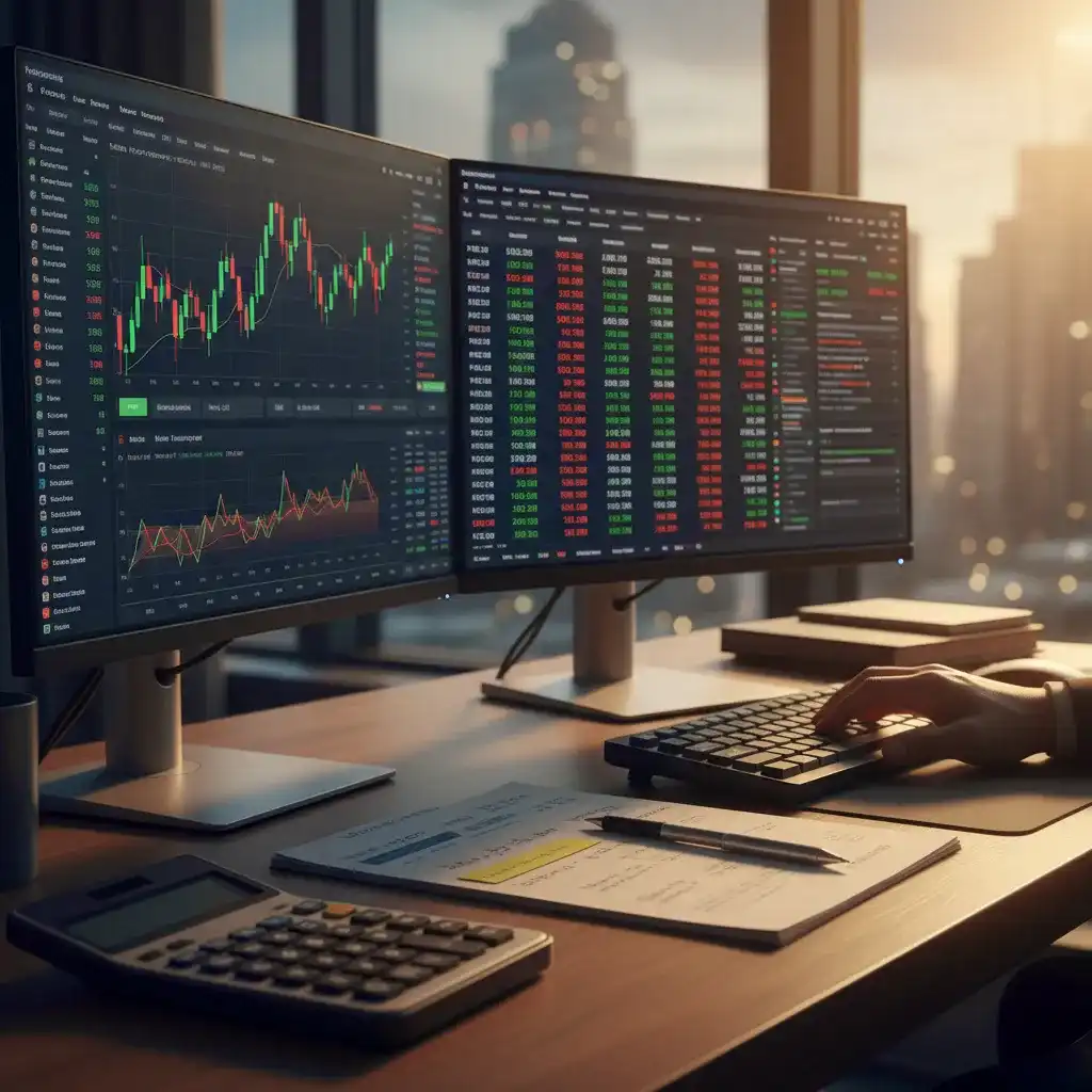 Monitor mostrando gráficas financieras